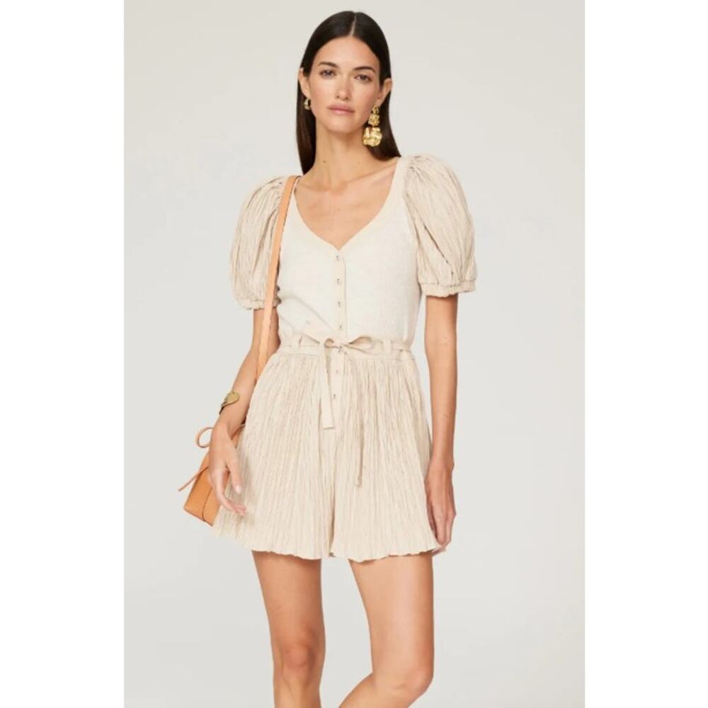 Ulla Johnson Cream Puff-Sleeve Romper in Neutral Cream